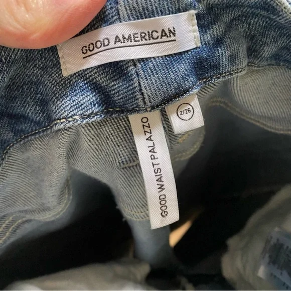 Good American Good Waist Palazzo Crop Jeans Womens Size 26 XS 2 Blue 453 Flare - Picture 6 of 12